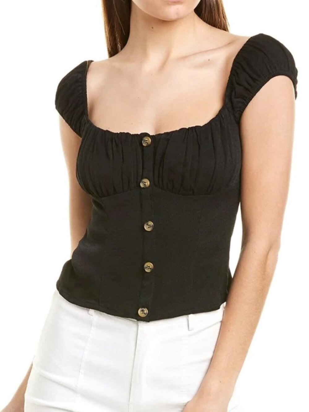 ASTR The Label Billie Jean Black Puff Sleeve Top